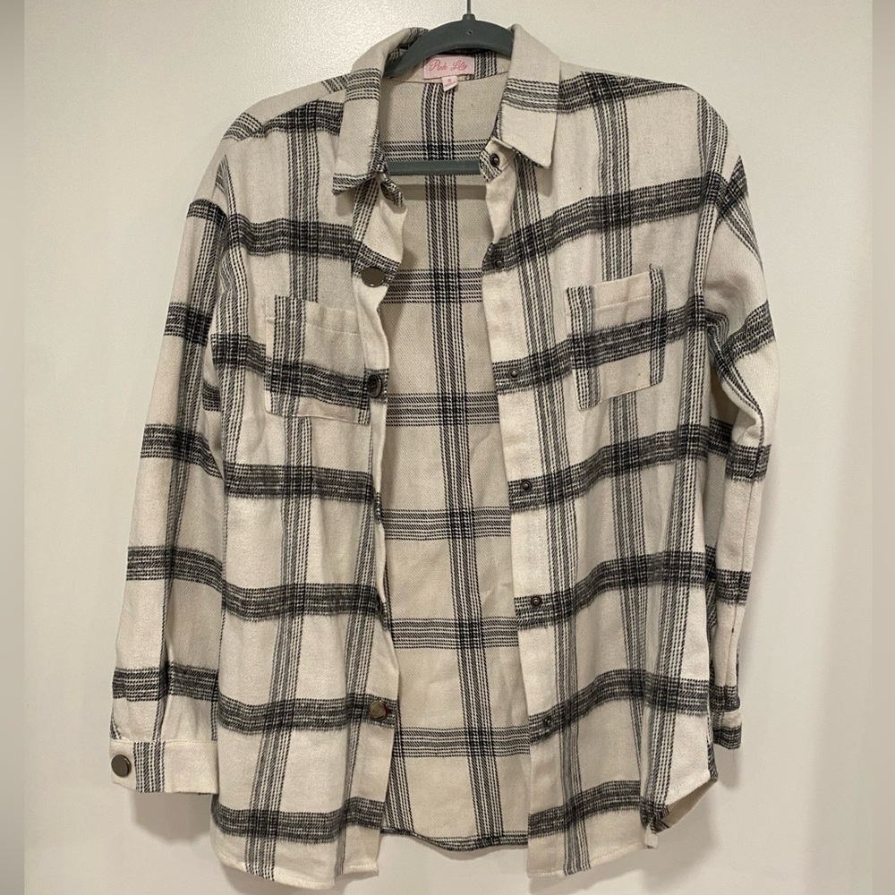 Pink lily plaid flannel button up